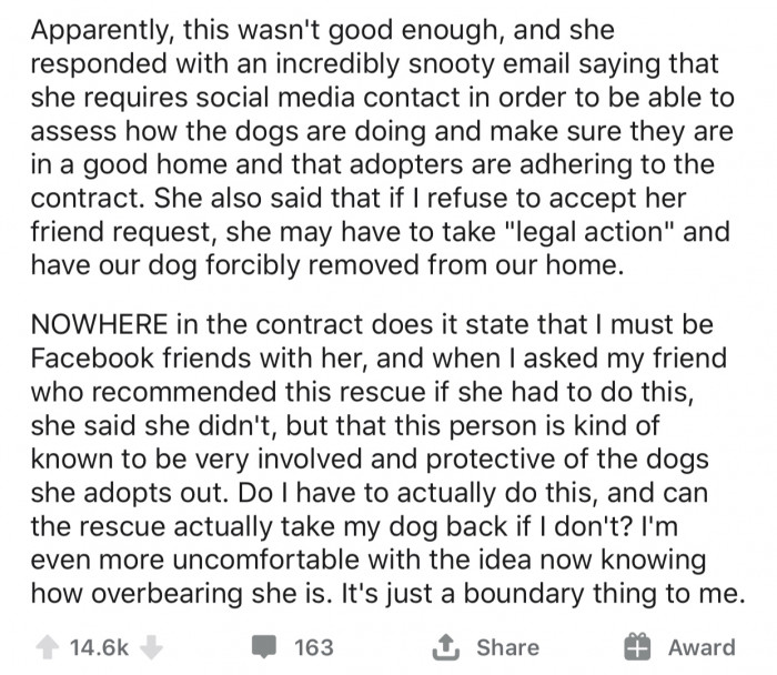 Reddit post screenshot showing discussion about an animal rescue controversy