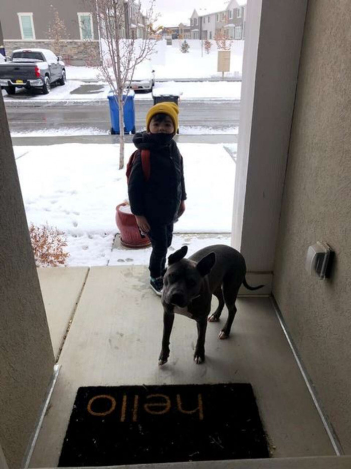 Lucy seeing her brother off to school
