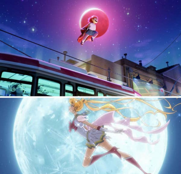 20. As Mei embraces her Red Panda powers, she leaps into the air in front of the red moon, in similar fashion to Sailor Moon