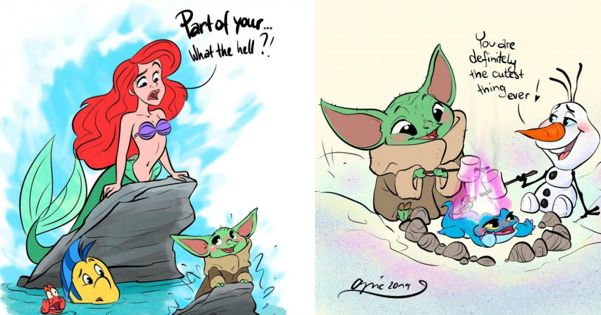Artist Draws Baby Yoda Annoying The Crap Out Of Other Disney Characters And It S Great