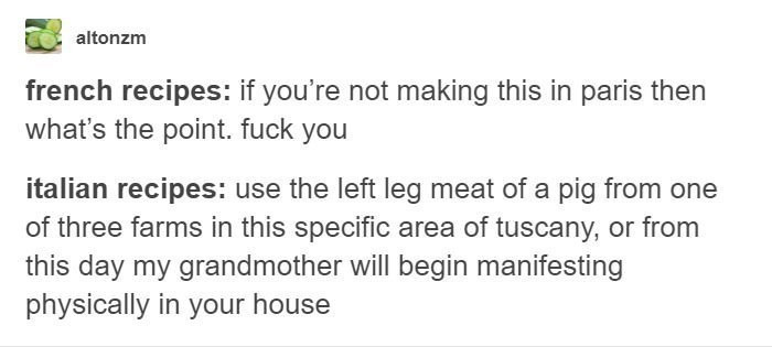 2. French food, that's mighty specific LOL.