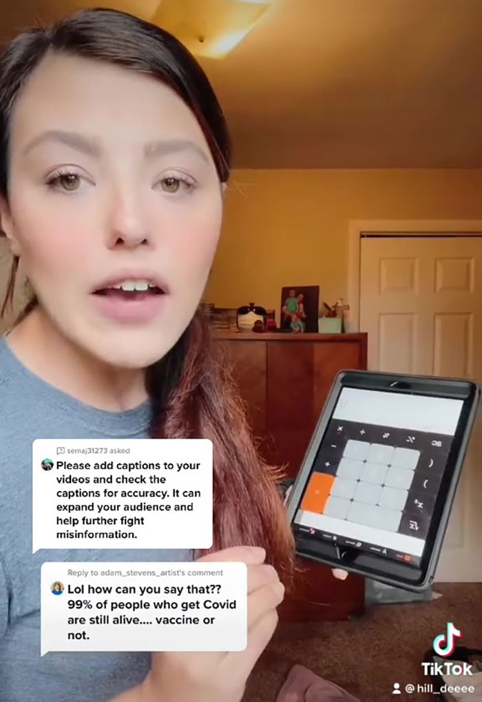 In her TikTok video, Dabbs showed the possibilities of getting COVID-19 based on U.S. statistics.