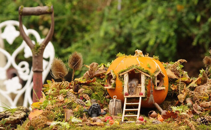 16. The Pumpkin House. I Hand-Made The Doors And Windows From Wood To Decorate A Real Carved Pumpkin