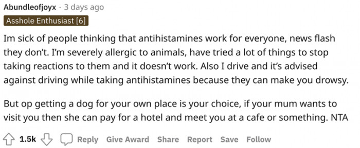 Antihistamines do not work for everyone, according to this commenter