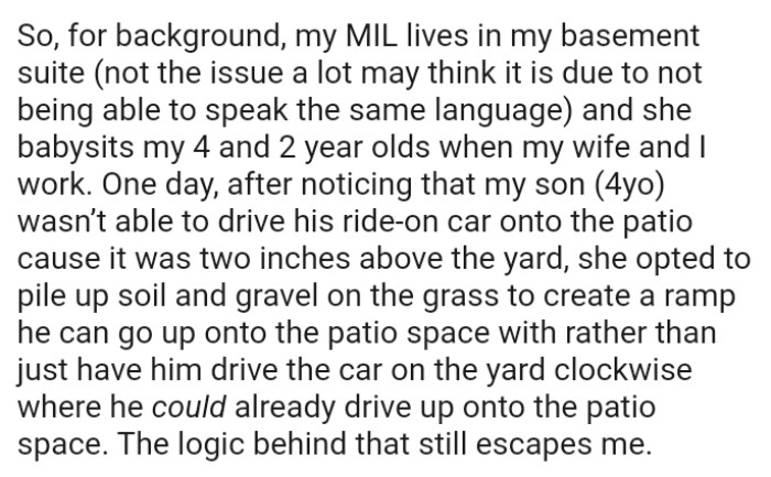 The OP noticed that his son wasn’t able to drive his ride-on car onto the patio