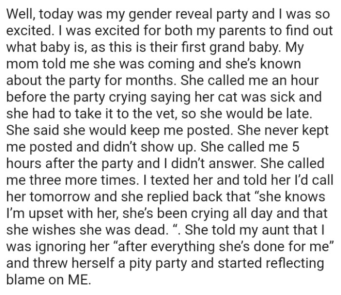 She said she would keep the OP posted, but she never did and didn’t show up for the party