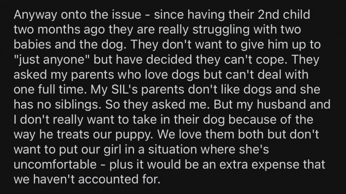 OP's brother and his wife have been struggling with two babies and the dog.