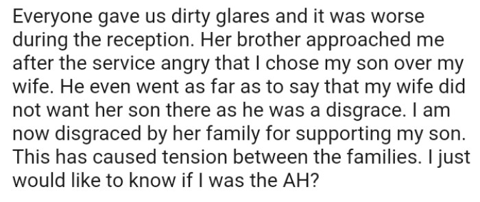 BIL even went as far as to say that OP's wife did not want her son there as he was a disgrace
