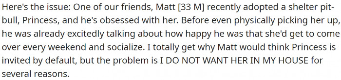 But there is a problem. One of her friends got a shelter dog, and OP doesn't like her at all. She is even afraid of her.