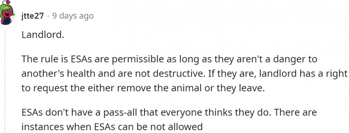 ESAs are permissible only when they don't harm anyone