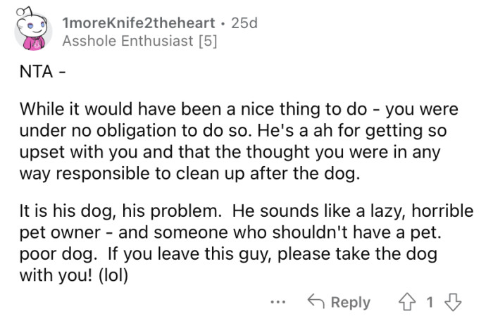 "It is his dog, his problem."