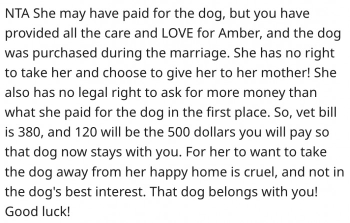 5. She is wicked for wanting to take the dog away.