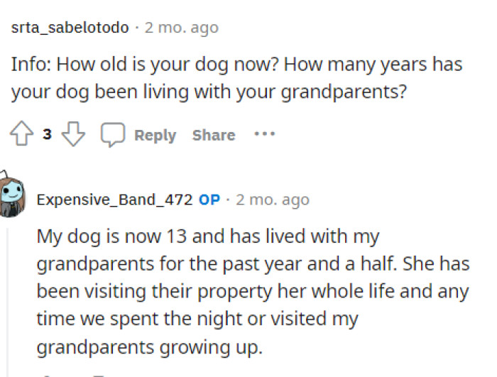 It sounds like OP had this figured out and is just letting her dog rest at her grandparents' instead of switching environments again.