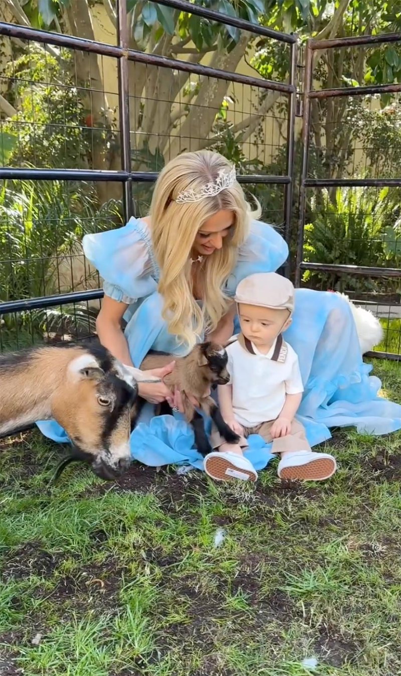 Paris arranged a miniature petting zoo for Phoenix in the backyard.