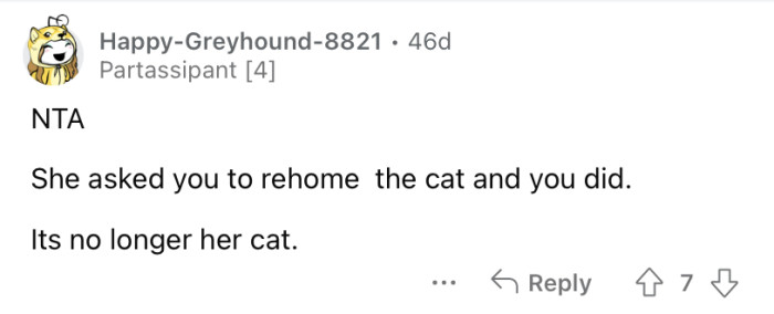 "It's no longer her cat."