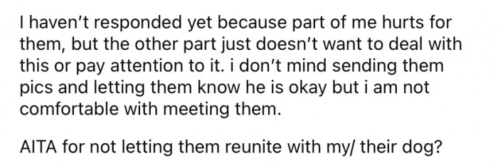 The Redditor says she feels conflicted because a part of her feels sorry for these people, but the other part just doesn't trust them.