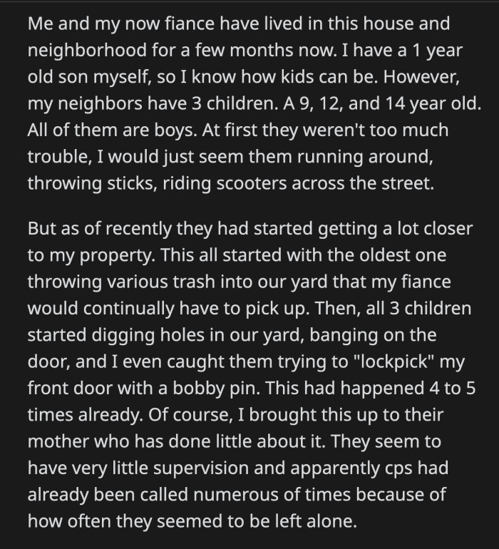 OP planned something to teach their neighbor's kids a lesson