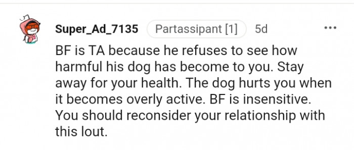 The dog hurts you when it becomes overly active