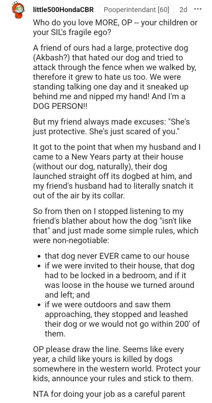 It is either your SIL's fragile ego or your children