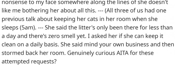 OP asked to put the litter box in the bathroom, where it should go. The reaction was... well...