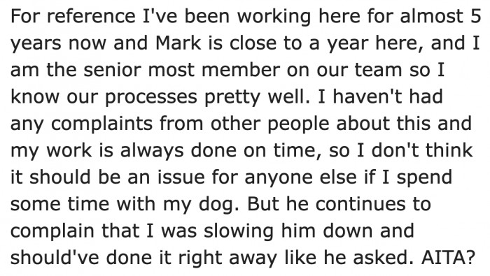 Now, the OP's describing his position in the company vs. his coworker's