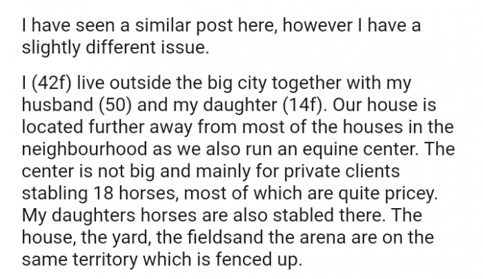 The OP runs an equine center stabling 18 horses