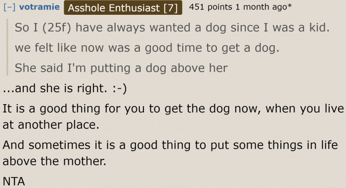 Some users agree that it's okay to put her wants above her mom.