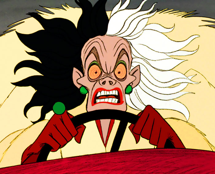 9. Cruella De Vil (101 Dalmatians)