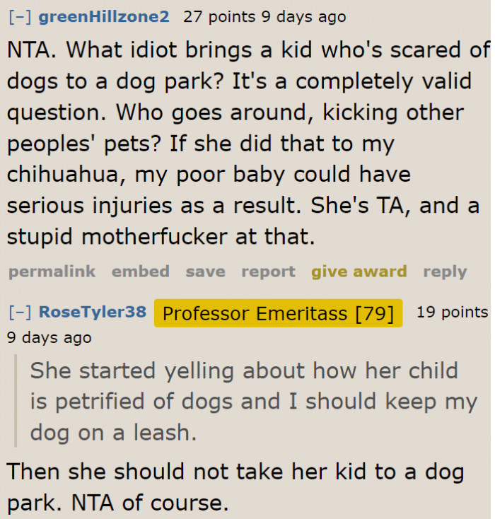 The majority criticizes the mom for taking her child to the park.