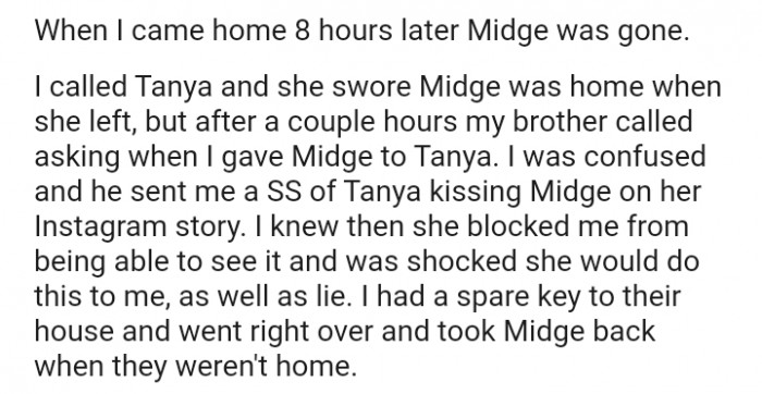 I came back and Midge was gone