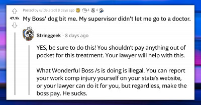 Supervisor Ordered An Employee Who Got Bitten By The Boss's Dog To Finish His Shift Instead Of Going To The Hospital