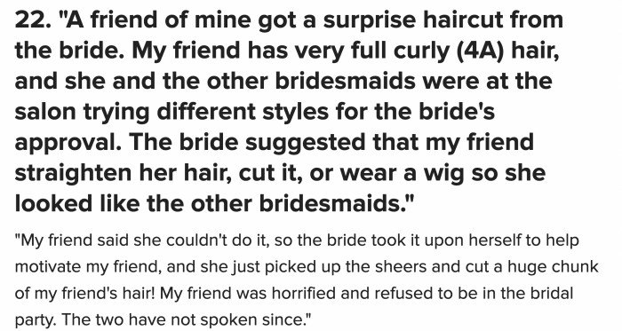 There’s a reason she said no to the professional hairstylist at the salon and then she got a botched job from the bride