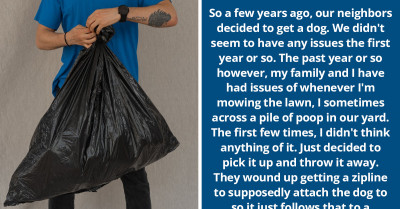 Man Surprises Lazy Dog Owners Next Door With A Bag Of Their Dog's Poop