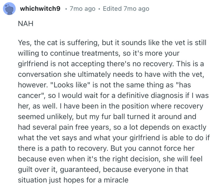 “You cannot force her because even when it's the right decision, she will feel guilt over it.”
