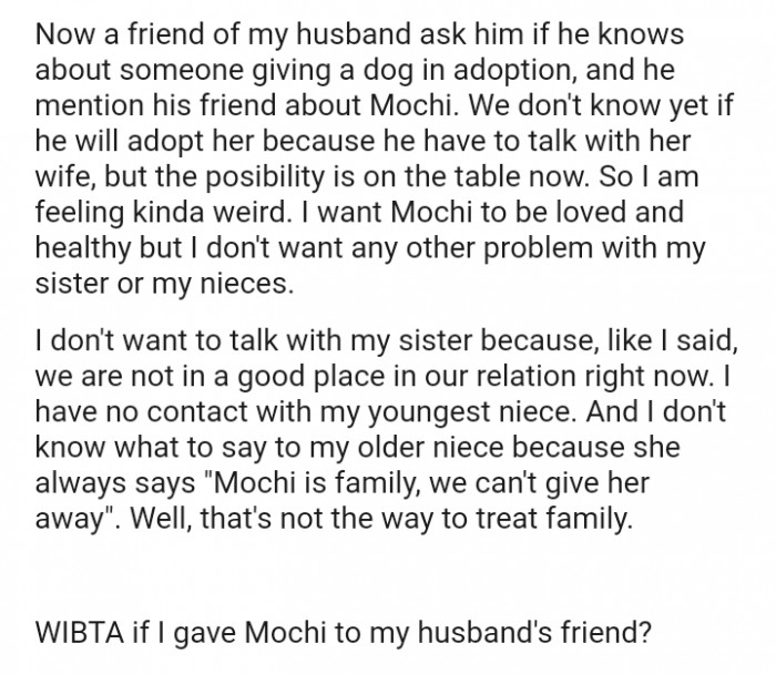 The OP doesn't want any more problems with her sister or her nieces