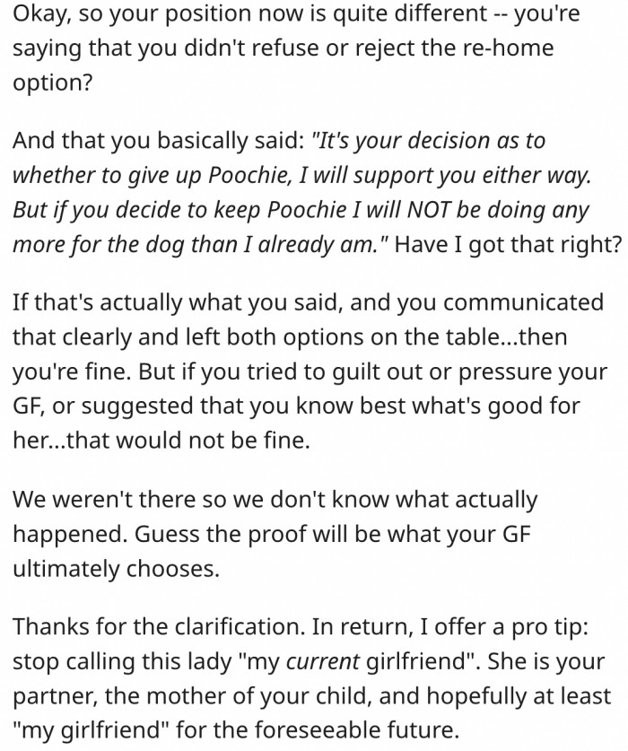 11. There's nothing wrong as long as he allows his girlfriend to decide whether to keep the dog or not.
