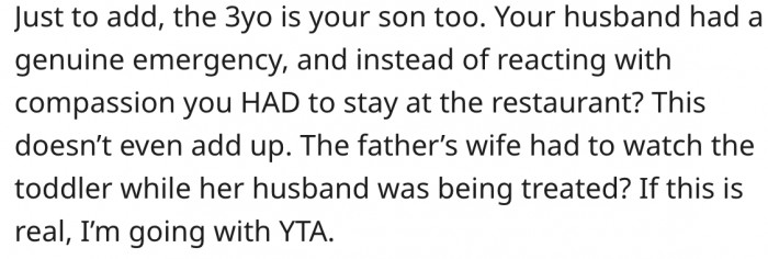 1. It's as if she has forgotten that thy 3-year-old is also her son.