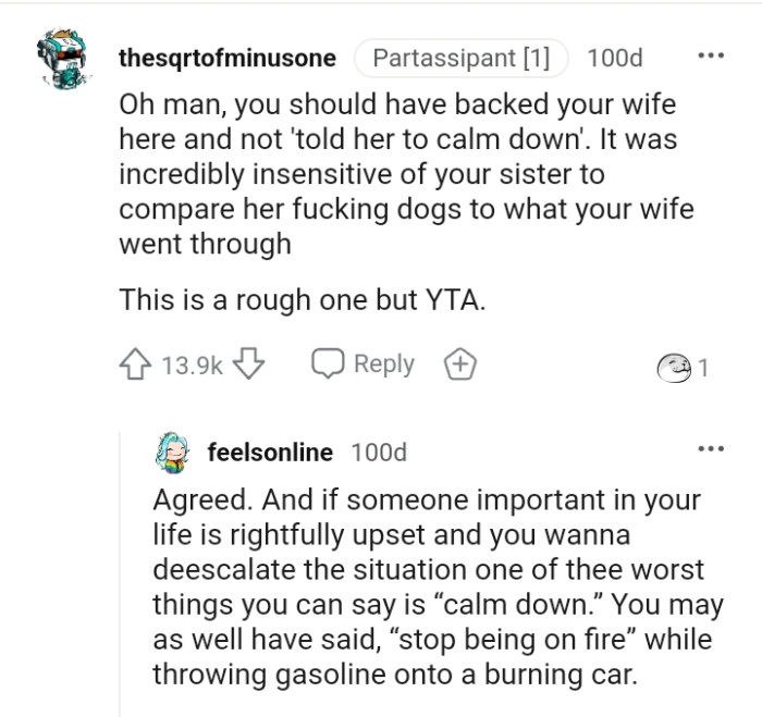 It was incredibly insensitive of your sister