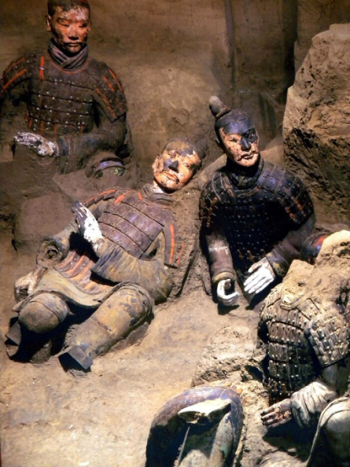 2. Terracotta Warriors preserved in their authentic paint colors