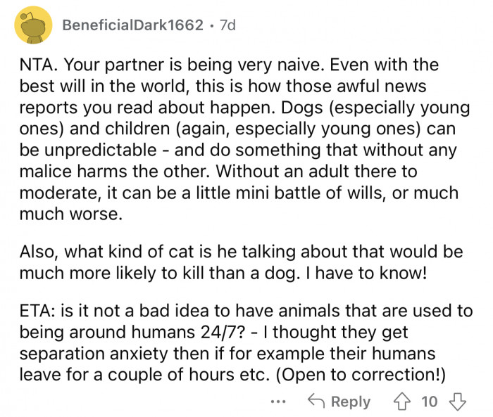 OP's husband must have been referring to big cats or something.