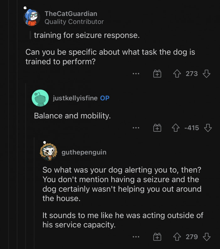 OP's dog was trained to assist with balance and mobility.