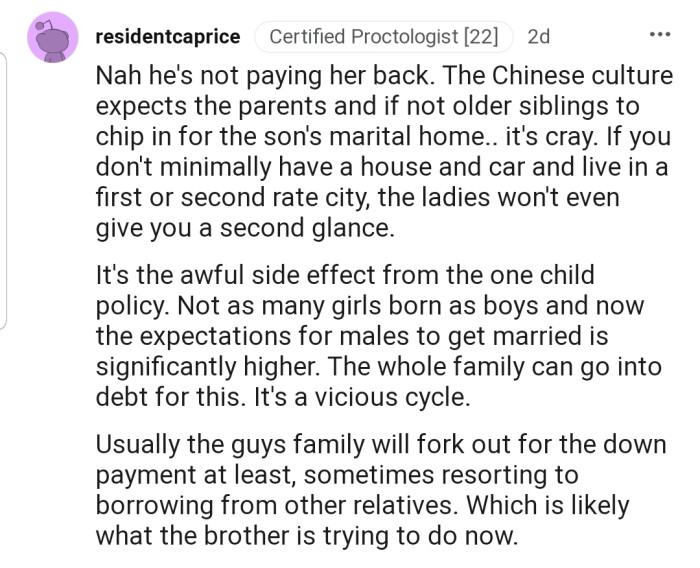 From this Redditor's POV, OP's wife's brother might just be on the wrong side of Chinese culture