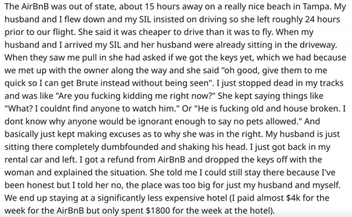 Airbnb Was Not Dog-Friendly, but SIL Chose to Ignore That. Angry Because of This Blatant Disregard for Other People's Feelings and Money, OP Left and Got a Refund.