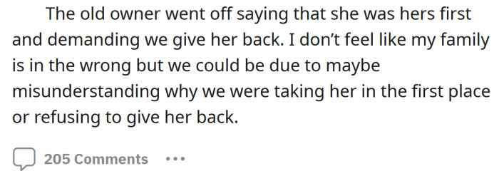 Now the previous owner is demanding the OP give the dog back.