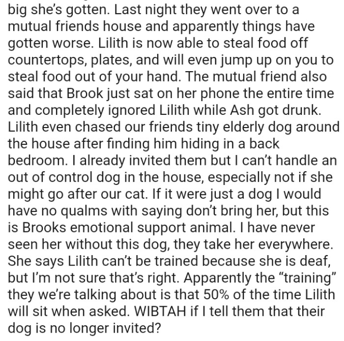 If It Were Just a Dog, the OP Would Have No Qualms About Saying Don't Bring Her