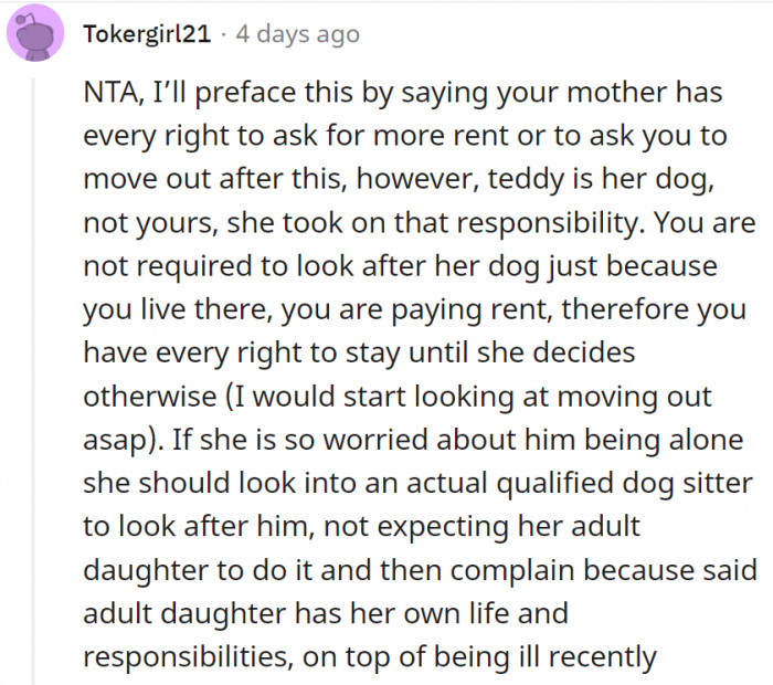 7. Teddy is her dog and her responsibility, plain and simple.