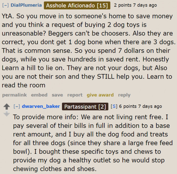 The OP provided more info about their living situation.