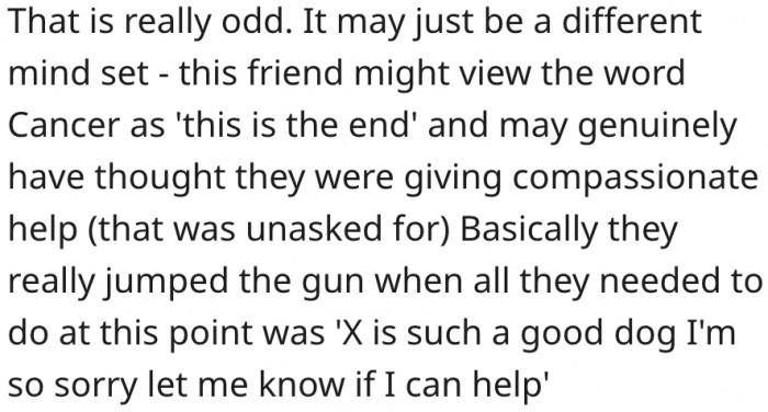 13. Her friend may consider cancer a death sentence for pets.