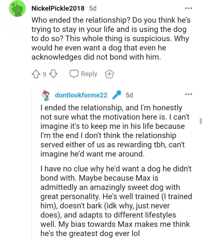 17. I have no clue why he'd want the dog