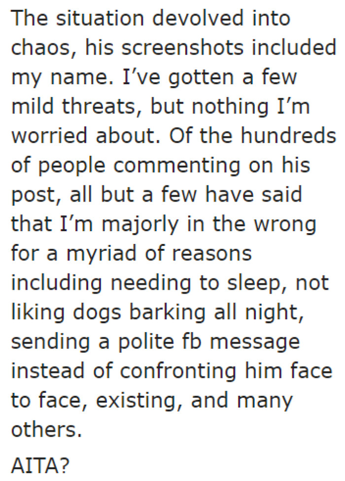 After the online conversation, the OP was so shocked to find out that the conversation between them and the dog owner was posted online.